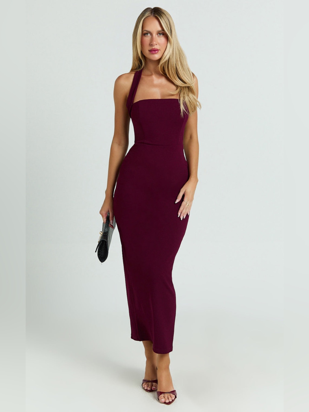 Nwt Showpo Salome Midi Halter Neck Column Dress In Wine